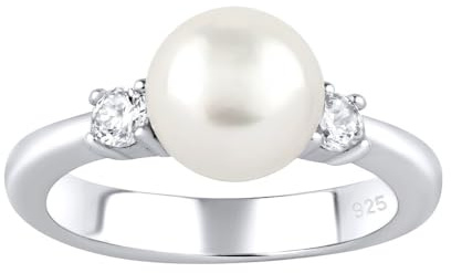 SILVEGO Anello da Donna in Argento 925 con Vera Perla Bianca e Zirconia, LPS1496RW