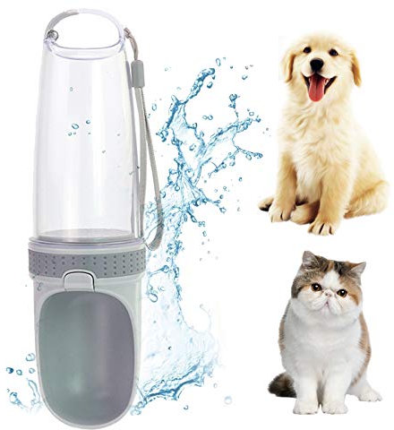 PJDDP Bouteille Portable Dog 500 ML d'eau, Chiens Voyage Bouteille d'eau Pet Distributeur d'eau avec Filtre Actif, Antibactériennes De Qualité Alimentaire pour L'épreuve des Fuites Légère Coupe,Gris