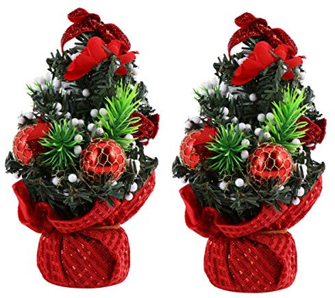 HEMOTON 2 Stück Künstlicher Weihnachtsbaum 20cm Tischplatte Weihnachtsbaum Dekorativen Kleinen Baum für Urlaub Winter Party Home Bar Büro