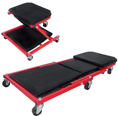 Froadp Tumbona con Ruedas 2 en 1, Taburete de Taller con 6 Ruedas Giratorias de 360 ​​°, Camilla Mecánico Taburete Taller, Asientos y Camillas con Ruedas, hasta 150 kg(92x44x12cm)
