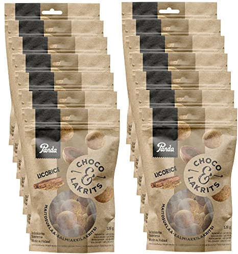 Panda® | Schoko & Lakritz Original | Salziges Lakritz und Milchschokolade mit Lakritzpulver überzogen | Rainforest Alliance Schokoladensüßigkeiten | 120 g x 14 Beutel