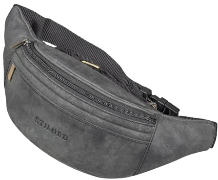 STILORD 'Marquez' Gürteltasche Leder ideal Cross-Body Umhängetasche Vintage Bauchtasche Hüfttasche für Herren Damen Belt Bag für Umschnalltasche Echtleder, Farbe:avaro - grau