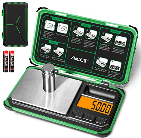 ACCT Präzisions-Taschenwaage, 200 g x 0,01 g, Schmuck-Grammwaage, LCD-Display, Umrechnung mit einem Klick, 6 Einheiten, Mini-Waage für Lebensmittel/Pulver/Kräuter/Münzen (inkl. Batterie)