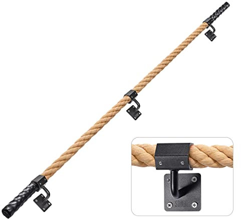 SDNBHT Corrimano per scale da 1,8 m, per scale interne/esterne, stile industriale, capacità di carico 181,4 kg, corrimano da parete in corda di canapa con supporto per montaggio a parete (1,8 m)