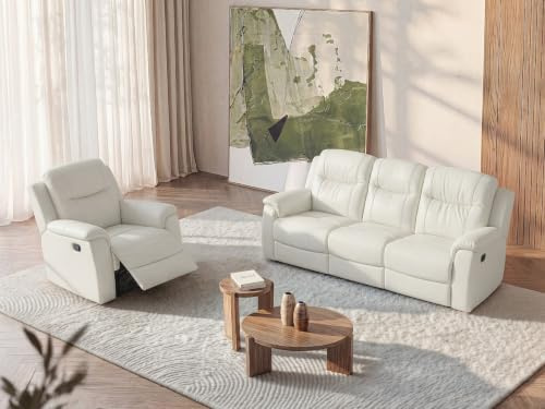 Vente-unique Sofa 3+1-Sitzer Evasion Leder – Elfenbeinweiß
