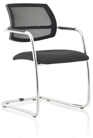 OPO Swift Cantilever Chair Mesh Back with Arms | Chrome Cantilever Frame with Arms & Proportioned Seats Stackable Chair Black