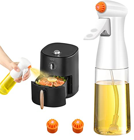AHOUGER Ölsprüher, 210ml Öl Sprühflasche Glas Ölspray Ölspender mit 3 Düsen, Oil Sprayer Ultrafeines Nebeldesign Perfekt für Heißluftfritteusen, Grillen, Backen, Salate, Weiß