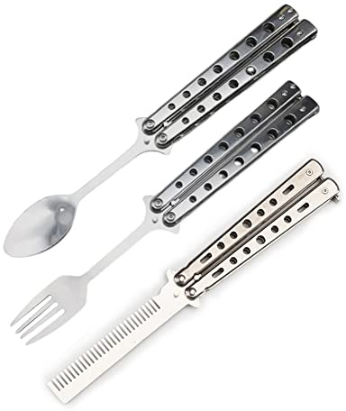 ZYWUOY Butterfly-Gabel-Löffel-Multitool Camping-Besteck-Set klappbar aus Edelstahl für Camping Jagd Reisen Outdoor BBQ Besteck