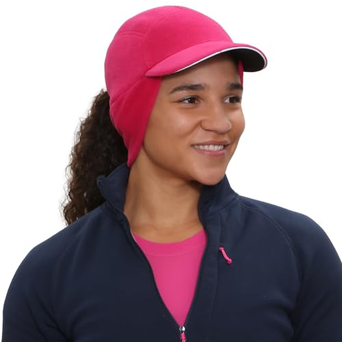 TrailHeads Mütze Damen – Fleece Cap Damen Pferdeschwanz – Wintermütze - Trailblazer Reflektierende Sport Winter Mütze mit Loch für Zopf - Magenta