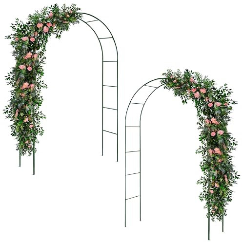 ASAB 2x Garden Arch Sturdy Durable 2.4M Metal Garden Arch for Climbing Plants Roses and Flowers Elegant Design Rose Arch for Garden Lawn Backyard Wedding Decorations Christmas Flower Arch Frame