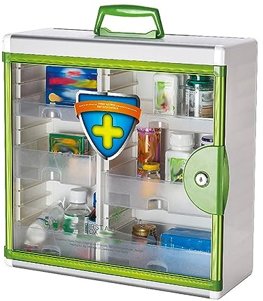 TUKA-i-AKUT Alu Medizinschrank Abschließbar, 5 Fächer Wand Arzneischrank Hausapotheke Erste Hilfe Schrank Arzneischrank Aluminium Rahmen, 2 Schlüssel und Montagematerial, 35x32x17cm TKD6401-M