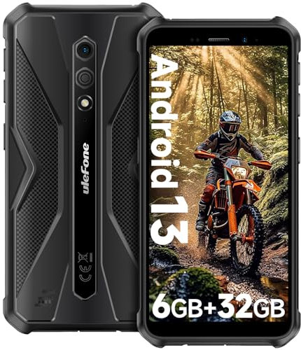 Ulefone Armor X12 Rugged Smartphone Android 13, 6GB + 32GB/256GB SD 4860mAh 13MP+8MP 5,45'' HD+ IP68/IP69K Waterproof 4G Dual SIM Free Unlocked Face ID/NFC/OTG/GPS, UK Version - Black