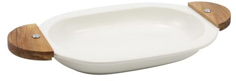 Curqia 1Pack Large Serving Bowls,Oval Plate Wood Handle,9.9 Length/1 Depth Serving Platter for Turkey, Pasta, Oval Shape, Fruit Salad