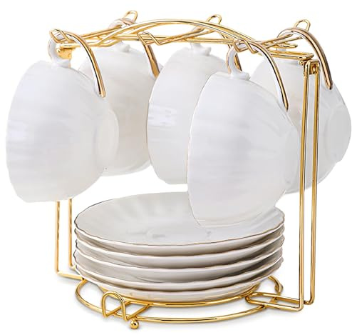 Porte-tasses à thé, en métal doré, organiseur pliable pour tasses à café, cuillères et soucoupes