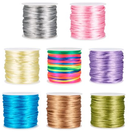 Cheriswelry 8 rotoli di filo di nylon da 2 mm, per macramè, coda di topo, cordoncini per la creazione di gioielli, kumihimo, nodi cinesi, 9 metri/rotolo