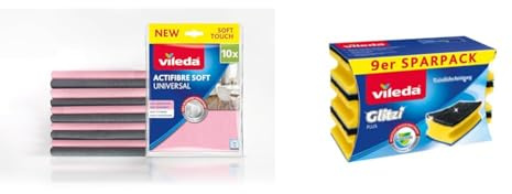 Vileda Actifibre Soft Universal Mikrofasertuch, Reinigungstuch aus 100 Prozent Mikrofaser & Glitzi Plus Topfreiniger, Spülschwamm für die Küche