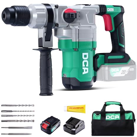 DCA 20V MAX Brushless Rotary Hammer Drill, 4.5 Joule, 3800BPM, 1-1/8 Inch SDS-Plus, Cordless Heavy Duty Rotary Hammer Drill with Vibration Control, 5.0Ah Battery, 4A Fast Charger and Safety Clutch
