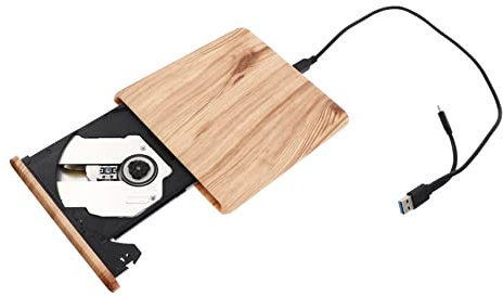 BELLIFFY Grabadora De DVD USB y Type-c Lector De CD DVD De Madera Compatible Pc y Laptop Portátil y Delgado para Almacenamiento De y Visualización De Películas