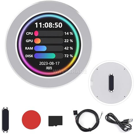Display LCD da 2,1 pollici CPU/GPU Cooler Round Display AIO Computer Temp Monitor for Water Cooling Systems IPS Panel 480 × 480 Resolution Type-C One-Cable CNC Metal Case Silver