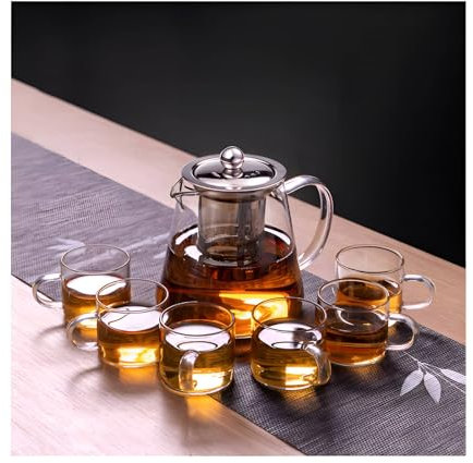 CHDGSJ Glass Teapot Set 1300ml Glass Tea Kettle for Stove Top with 6 Teacups, Clear Tea Pot with Infuser and Lid, Blooming Loose Leaf Tea Brewer, Stovetop Microwave Safe, Tea Maker Gift(clear,550ml)