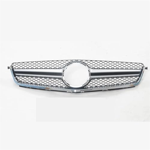 DZSQTGJKIO Vorderen Grill Für Mercedes Für Benz 2008-2011 W204 C-Klasse C63 Für AMG Auto Kühlergrill Mit Rahmen Trim Auto Oberen Stoßstange Grill Gitter(Silber)