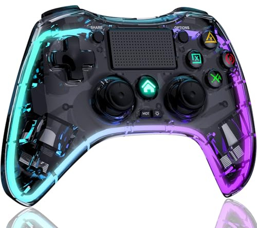 Shiptree Wireless Controller für PS-4, LED RGB Game Controller Kompatibel mit PS-4/Slim/Pro/PC mit Turbo/Makro/Dual Vibration/6-Achsen Gyro Sensor/Touchpanel/RGB-LED/Audio Jack