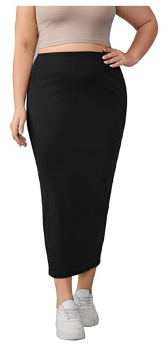 BEAUDRM Women's Plus Size Long Pencil Skirts Elastic High Waisted Bodycon Skirt Black 5X-Large Plus