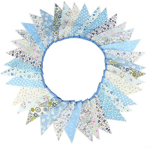 Festone vintage in tessuto, 10 m di lunghezza, 36 bandiere triangolari, per decorazione feste (blu)