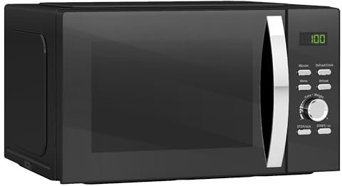 HOMCOM 23L 800W Microwave Oven, Digital Solo Microwave with 5 Power Levels, Automatic Defrost, 8 Auto Cook Menus, 60 Minutes Timer, Clock, Easy Clean, Small Black Microwave