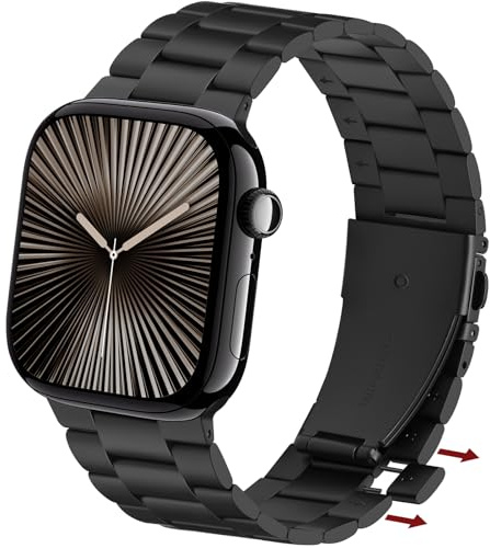 Anlinser Metallremmar kompatibla med Apple Watch-rem 42 mm 41 mm 40 mm 38 mm, ersättningsband inget verktyg behövs designat för iWatch SE Series 10 9 8 7 6-1 (matt svart)