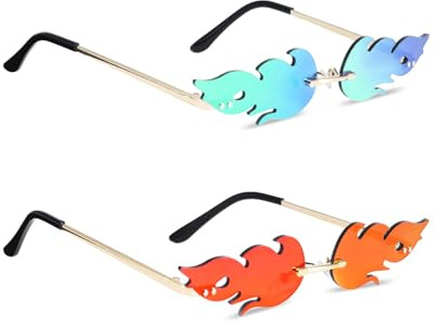 TPZORJX 2 pcs Flammen Sonnenbrille,Flammen Brillen,Lustige sonnenbrille,Sonnenbrille Rave,Feuer Sonnenbrillen,Neuheit Partybrille für Maskerade Party Dekoration,Orange-Rot-Verlauf, Blau-Grün-Verlauf