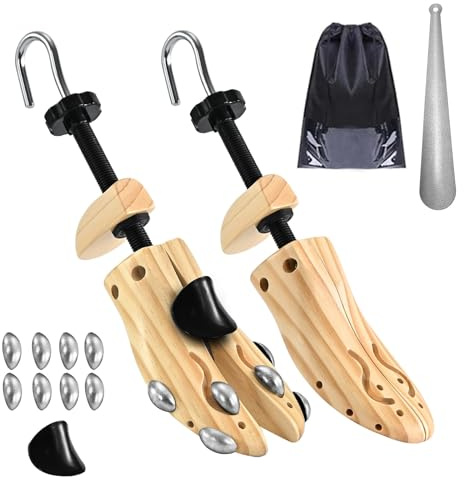 Gobiteli Wooden Shoe Stretcher, Pair of 4-Way Widener Length Expander Shoe Tree With Metal Plug for Men Women (M's US 6.5-10; Wm's US10-13.5)