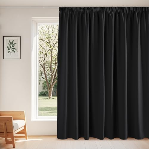 Pony Dance Sovrum gardiner svart ogenomskinliga för stora fönster set om 1 st H 245 x B 300 cm, termisk gardin mot kyla, mörkläggningsgardiner med veckband för skensystem