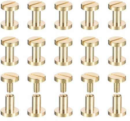 QUARKZMAN 25Pack Vis Chicago En Laiton, 7x8mm Tête Plate Vis Arrière Poteau De Fixation Clou Rivets Pour DIY Artisanat En Cuir Ceinture Sangle, Ton Laiton
