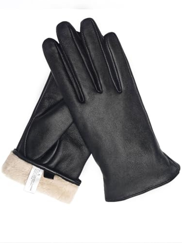 Knuffnee Damen Winter Lederhandschuhe Warme Gefüttert Handschuhe Autofahren Handschuhe