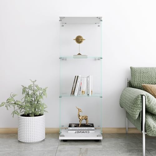 Vitrine aus Glas, Vitrine für Wohnzimmer mit Schloss und 1 Tür, Schrank Vitrine Vitrine Sammelvitrine (Weiß, 3 Etagen 1 Tür)