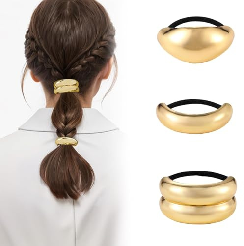 YUZNA per Capelli in Metallo,3 pezzi,Fermacoda punk per fini,accessorio,Oro,Corde Elastiche Geometriche,Elastici Donna,Ragazze e Donne,Idee Regalo per Eleganti Acconciature e Code di Cavallo (Oro)