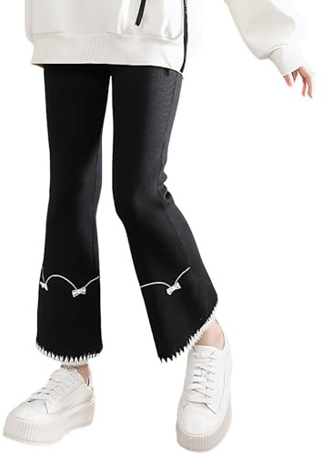 JiAmy flickor utsvängda leggings fleecefodrade byxor varma tjocka klockbyxor för flicka 3-12 år, Svart, 3-4 År