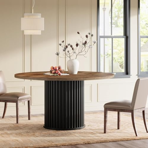 Tribesigns Esstisch Rund, 120cm Esstisch für 4 Personen, Esszimmertisch Mit Stabilem Metallgestell, Moderne Esszimmermöbel (Braun + Schwarz), Küchentisch