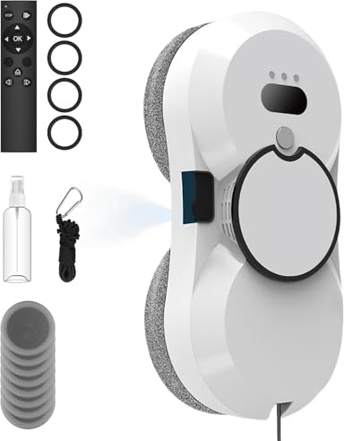 Fensterputzroboter,5600 Pa Fensterreiniger Elektrisch, Automatischer Fensterreinigungsroboter Fensterroboter Mit Wasserstrahl,Intelligente Navigation, Fernbedienung, 3 Reinigungsmodi (Weiß)