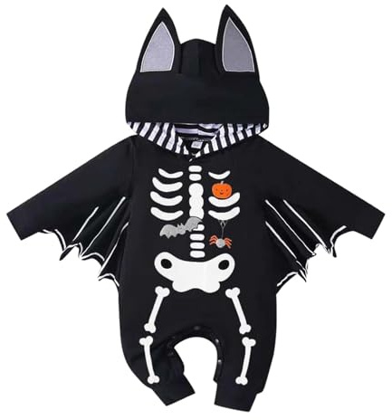 Generisch | 2025 Niños Niñas Halloween Manga Larga Dibujos Animados Estampados Mameluco Recién Nacido Con Mono Zapatos De Cabaña Mujer, Negro , 0-3 meses