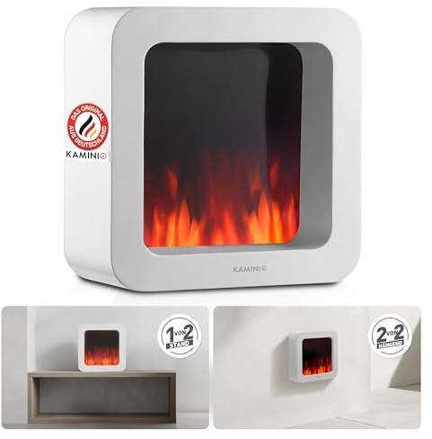 KAMINIO Chimenea eléctrica MIA L - Chimenea de Mesa eléctrica, Efecto Llama 3D, sin Cable, portátil - Large, Blanco