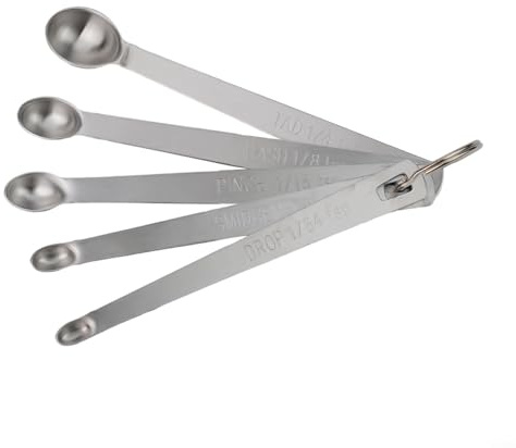 Lot de 5 mini cuillères à mesurer en acier inoxydable pour la cuisine et la pâtisserie, comprend des mesures précises Tad Dash Pinch Smidgen Drop avec anneau pour un rangement facile