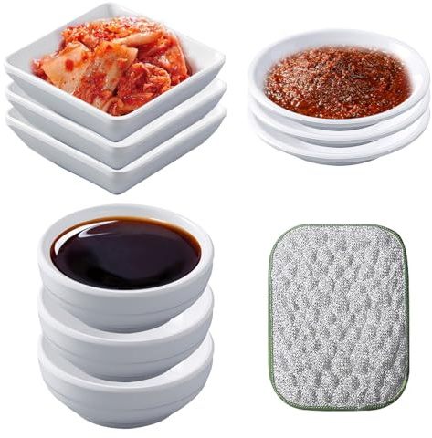 HXSYKJDM 9 Stück Dipschalen, Dip Schälchen Set, Tapas Schalen mit Tuch für Aufräumen, Sojasauce Schälchen für Soße, Dipping, Gewürzen (Weiß)