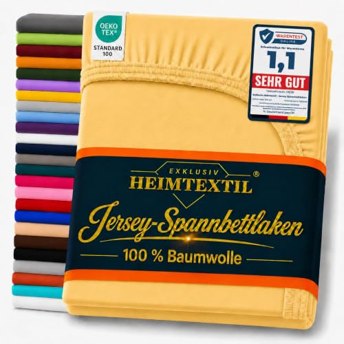 EXKLUSIV HEIMTEXTIL Marke Jersey Spannbettlaken 200 x 200 cm Gelb 100% Baumwolle Öko - Tex Zertifiziert Bed-Sheet Bettlaken Spannbetttuch Topper Leinentuch