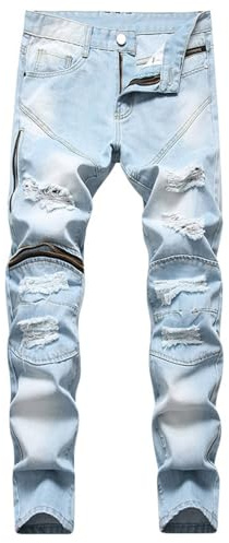 Slitna jeans herr avsmalnande jeans stretch rippade denimbyxor slim fit street byxor klassiska basbyxor förstörda raka ben byxor normal passform skinny byxor designer snygg byxa, BLÅ, 3XL