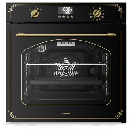 Klarstein Four Encastrable Pyrolyse Chaleur Tournante 76L - 11 Modes, Nettoyage Pyrolyse, Classe A, Design Rétro, Commande Boutons, Four Électrique Encastrable 60cm, Noir