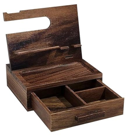 Generico Organizer da comodino per comodino | Docking station per telefono in legno con cassetto | Docking station per telefono con organizer da scrivania | Compleanno di marito papà uomini