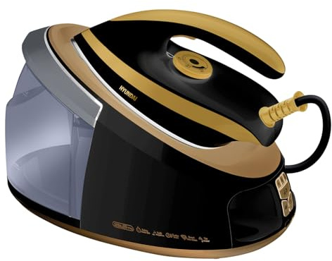 HYUNDAI Centrale Vapeur 3000 W, 6 Bars, Réservoir 1,7 L, Semelle Aluminium, Tapis Inclus, Noir