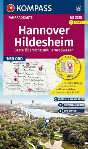 KOMPASS Fahrradkarte 3215 Hannover, Hildesheim 1:50.000: reiß- und wetterfest